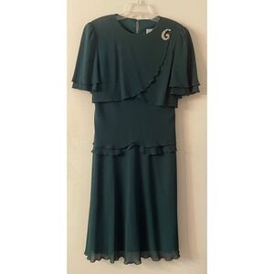 Cattiva Green Midi Dress Ruffle‎ Tiered Party Cocktail Elegant Size 10 Vintage